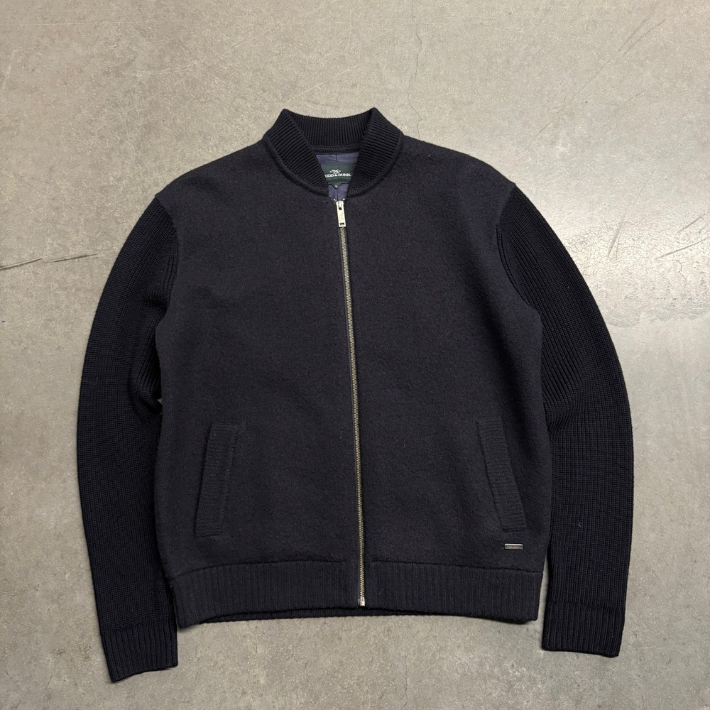 Rodd & Gunn Mens Navy Extrafine Merino Wool Mixed Media Bomber Jacket Large